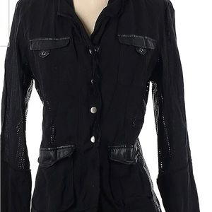 Jakett black cotton over dyed jacket w/buttons on sleeves & a half belt in back